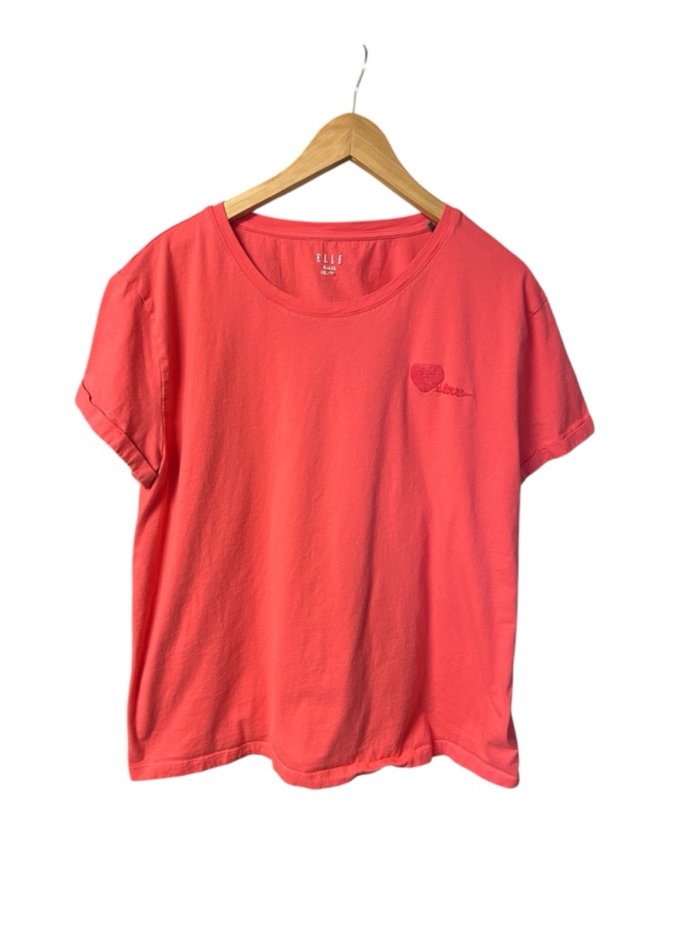 Elle Coral Short Sleeve Tee with Heart Accent XXL